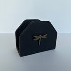 Servilletero Abanico Drilo Negro con herraje Libélula