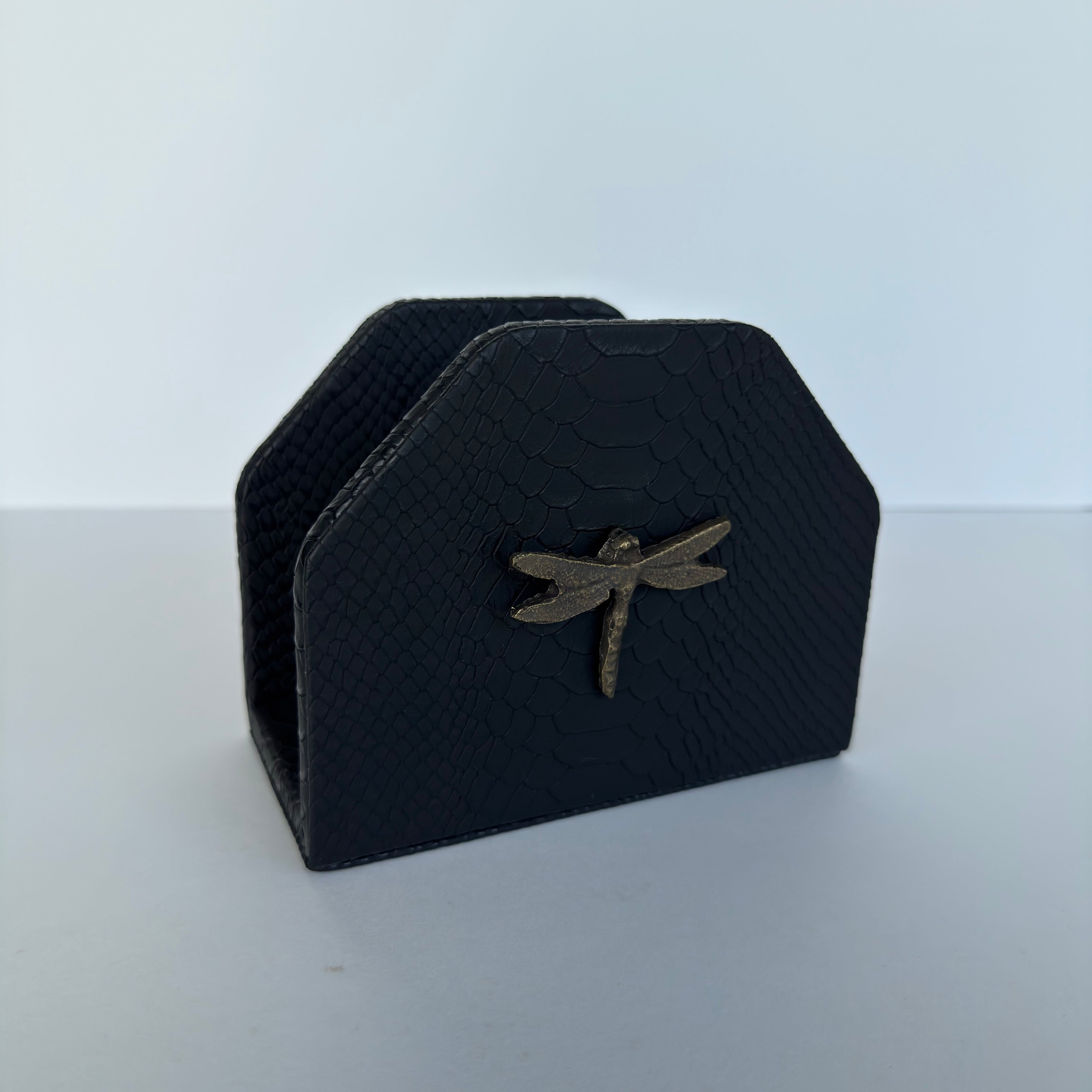 Servilletero Abanico Drilo Negro con herraje Libélula