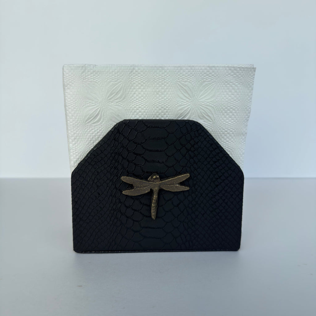 Servilletero Abanico Drilo Negro con herraje Libélula