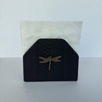 Servilletero Abanico Drilo Negro con herraje Libélula