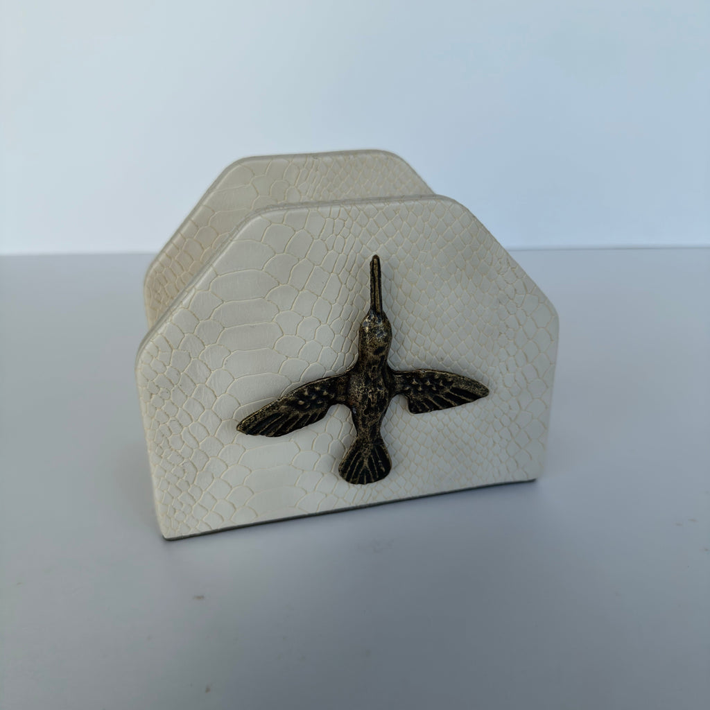 Servilletero Abanico Drilo Crema con herraje Colibrí