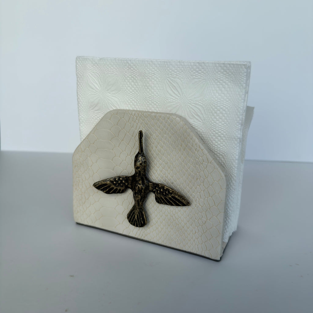 Servilletero Abanico Drilo Crema con herraje Colibrí