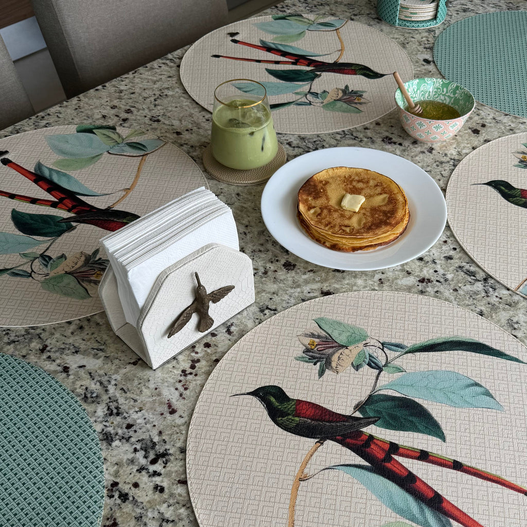 Servilletero Abanico Drilo Crema con herraje Colibrí