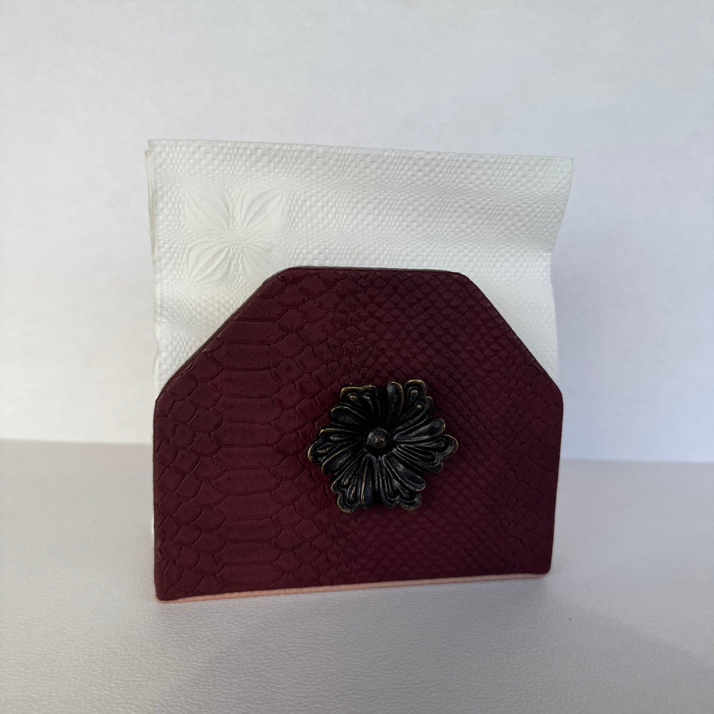 Servilletero Abanico Drilo Vino con herraje Flor