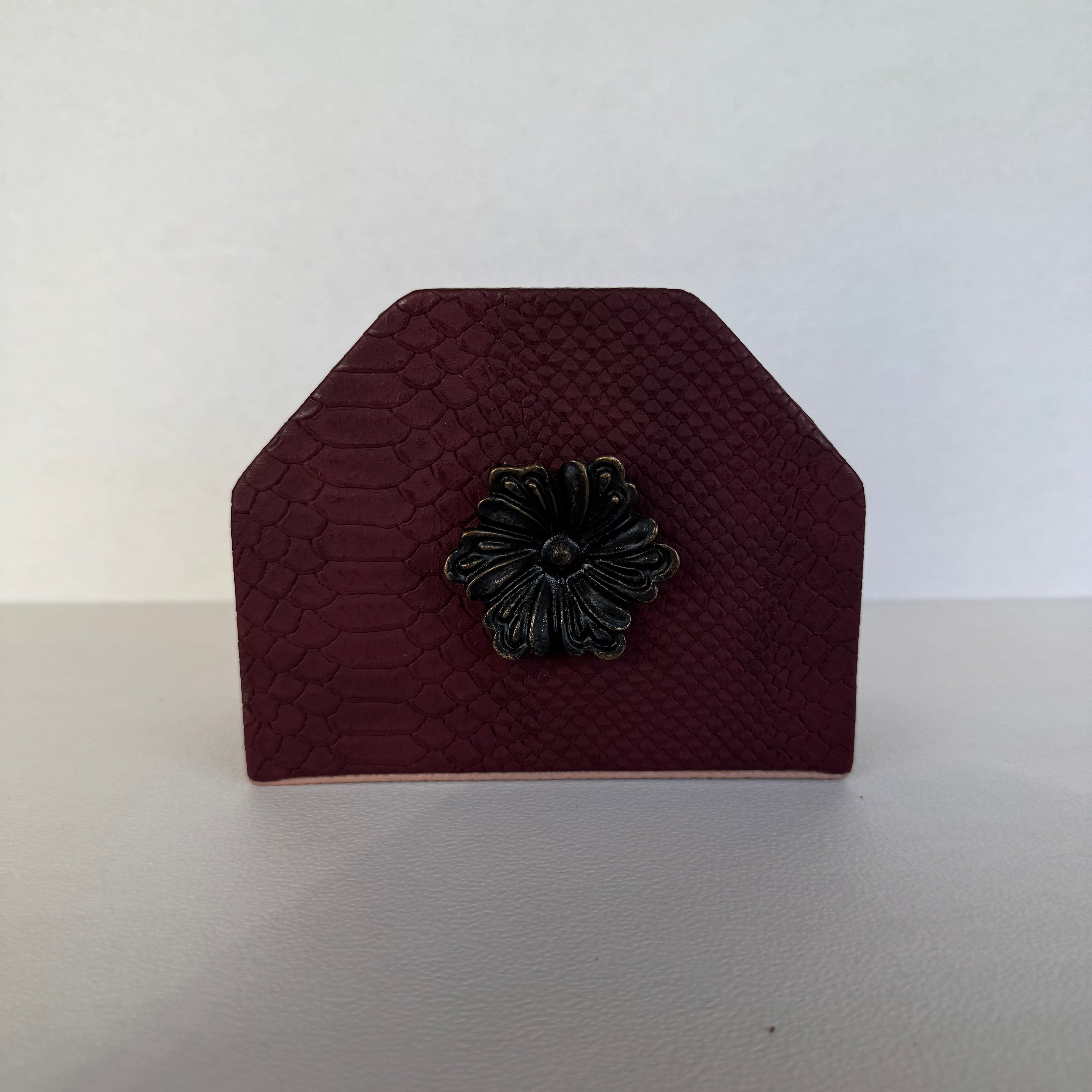 Servilletero Abanico Drilo Vino con herraje Flor