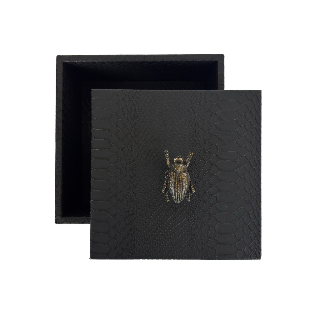 Caja Ortiga  Drilo negro con Herraje de Escarabajo