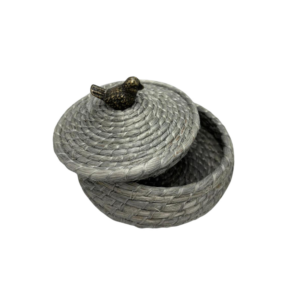 Tortillero de henequen color gris con herraje pájaro