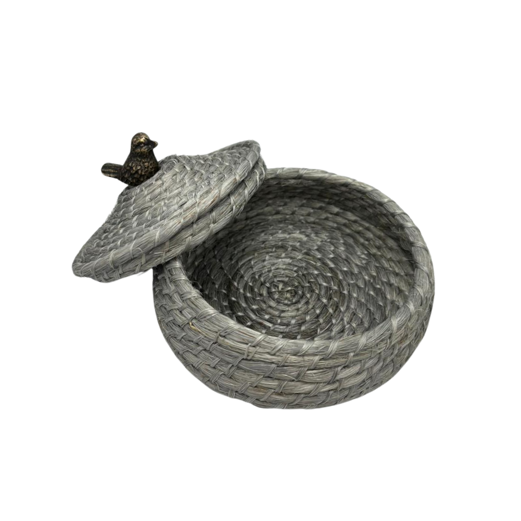 Tortillero de henequen color gris con herraje pájaro