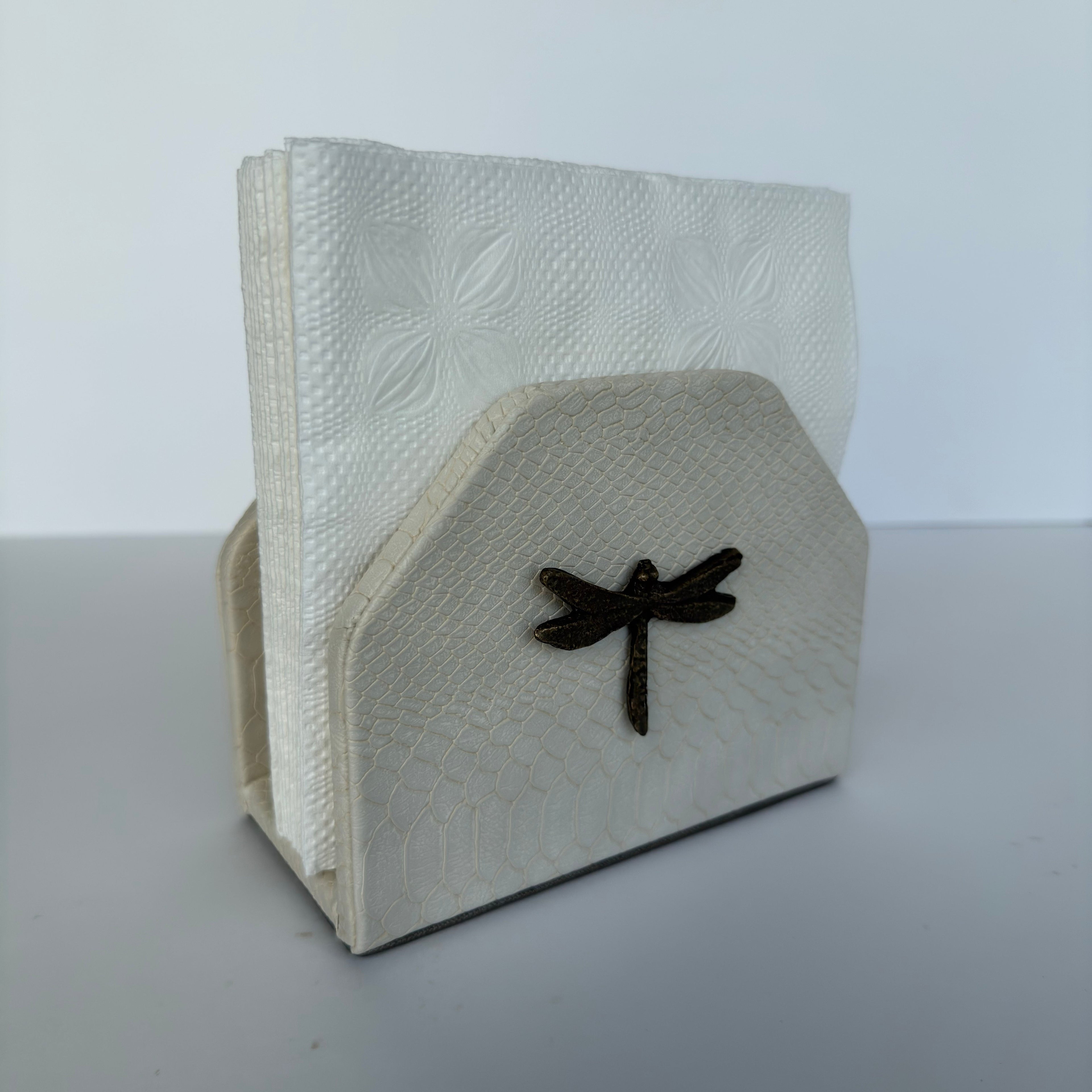 Servilletero Abanico Drilo Crema con herraje Libélula