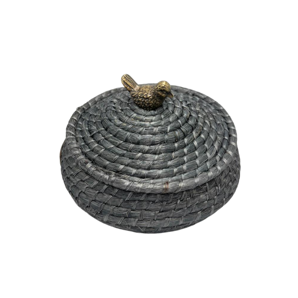 Tortillero de henequen color gris oscuro con herraje pájaro