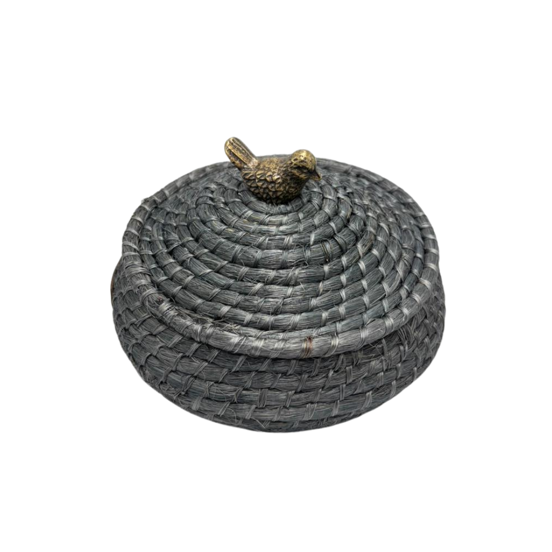 Tortillero de henequen color gris oscuro con herraje pájaro