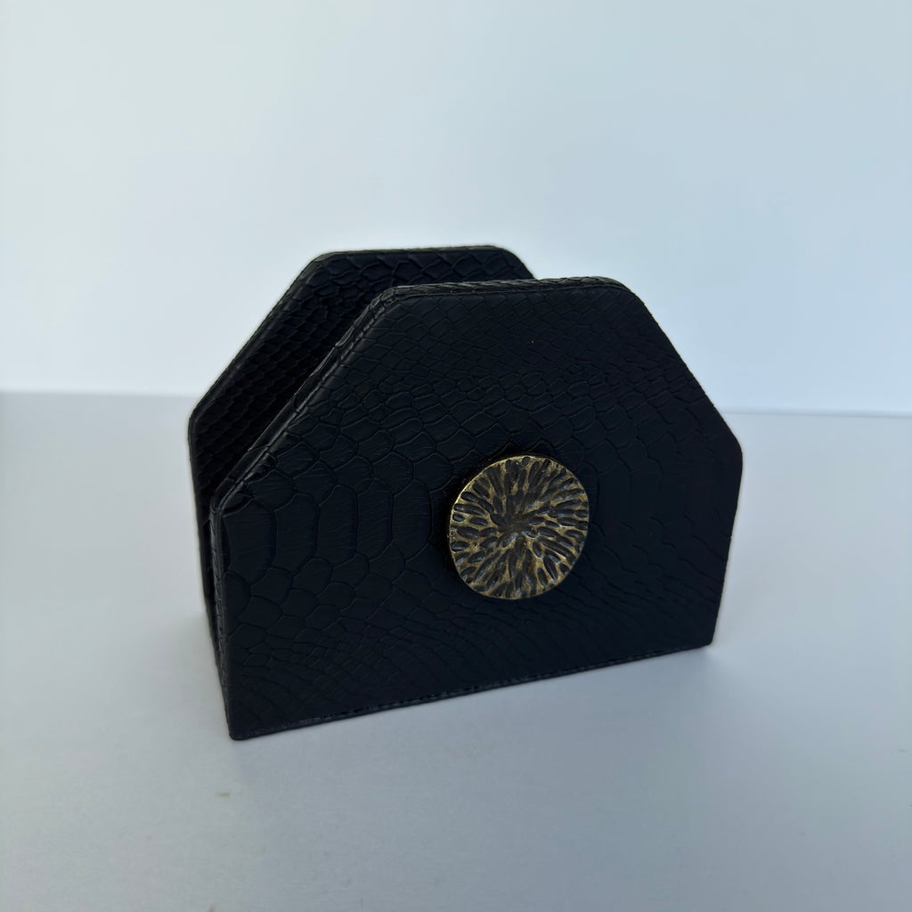 Servilletero Abanico Drilo Negro con herraje Alga