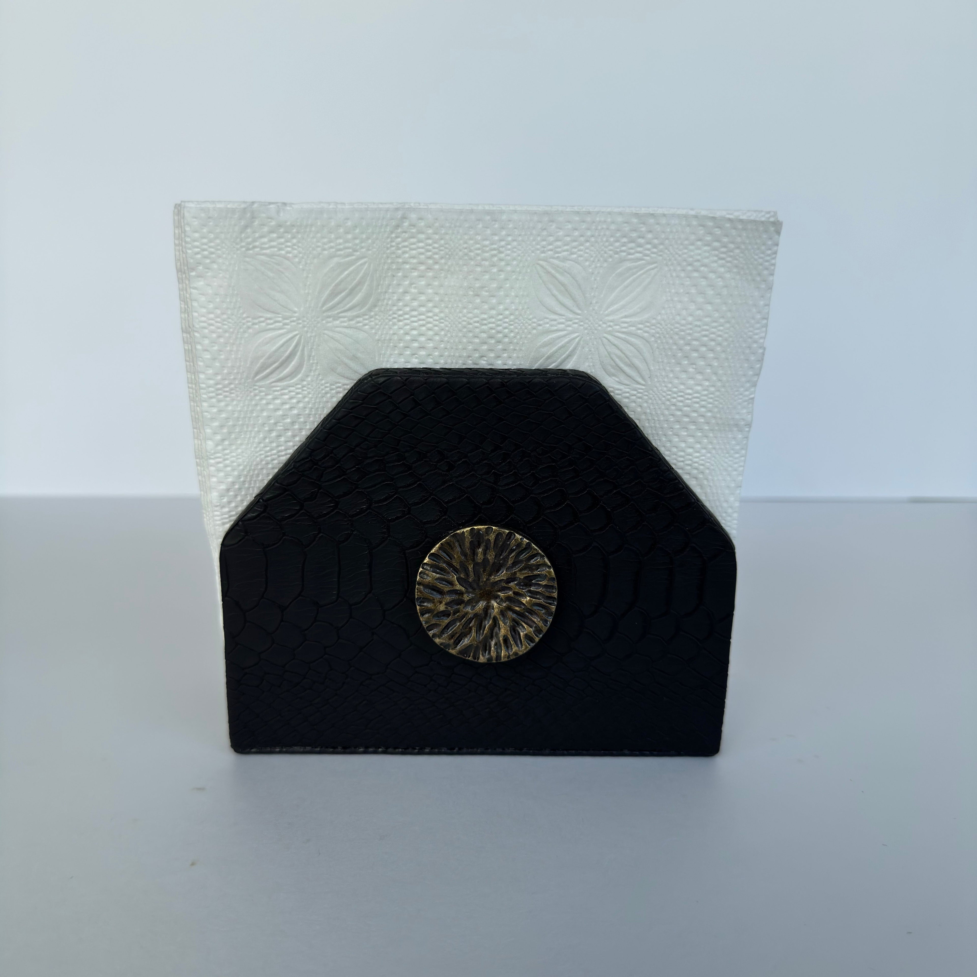 Servilletero Abanico Drilo Negro con herraje Alga