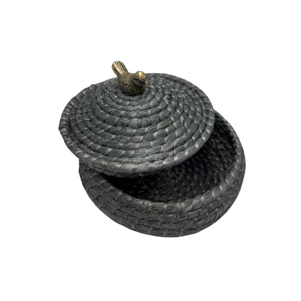 Tortillero de henequen color gris oscuro con herraje pájaro
