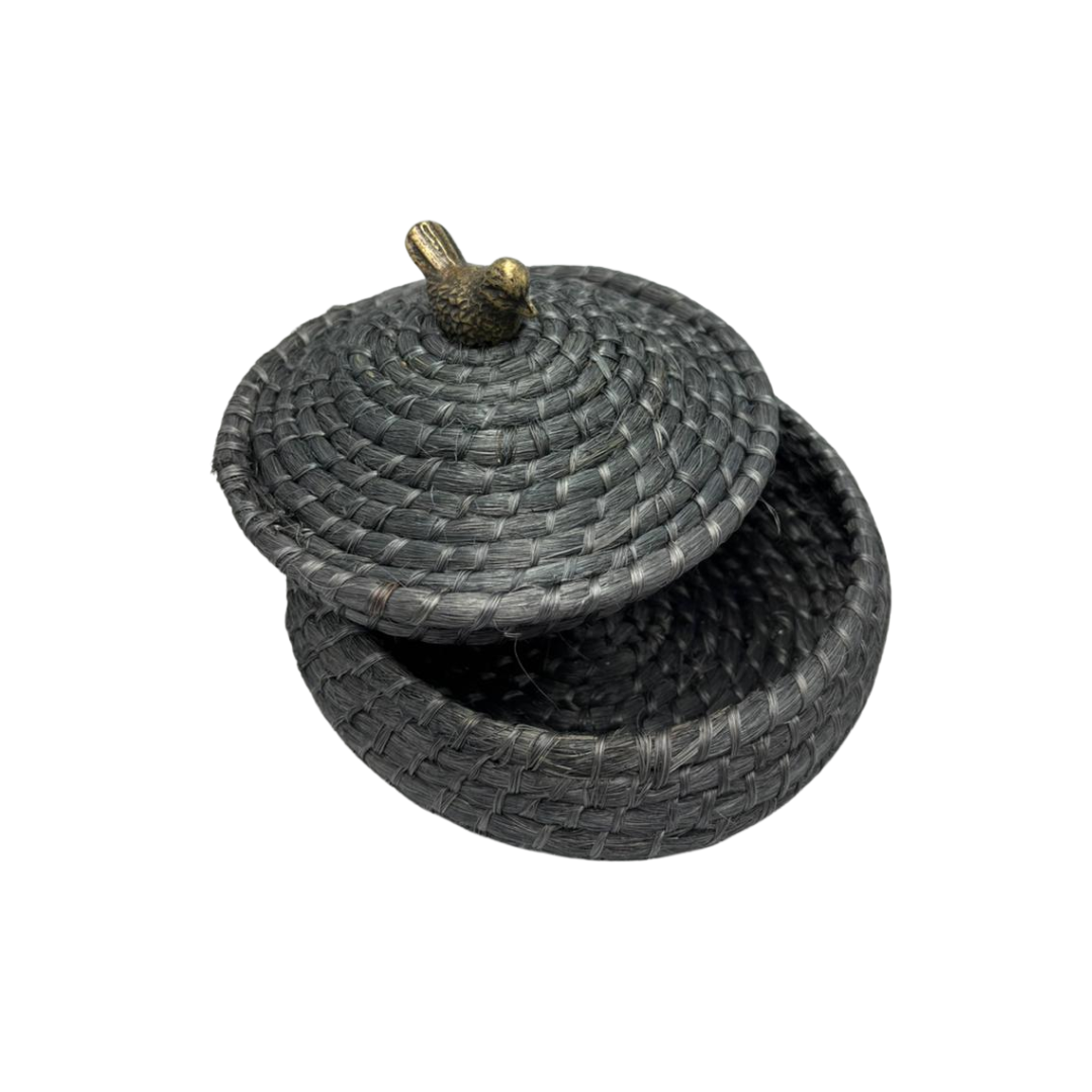 Tortillero de henequen color gris oscuro con herraje pájaro